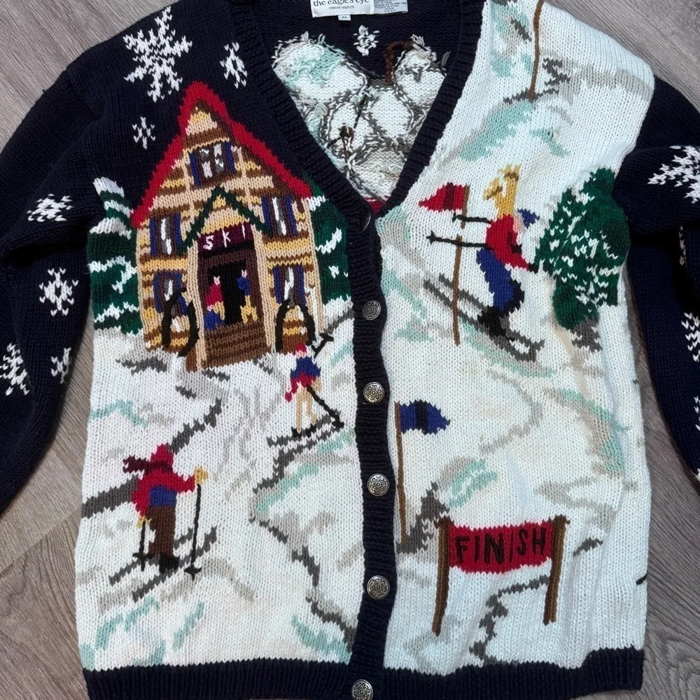 The Eagles Eye 1993 Vintage Ski Winter Holiday Christmas Sweater Cardigan Knit